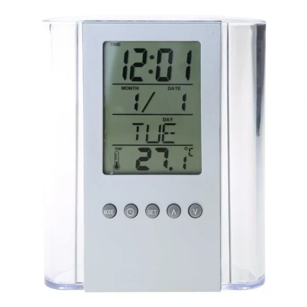 LCD Digital Alarm Clock & Pen Holder Organizer Thermometer Calendar - Image 3