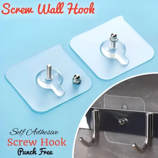 Self Adhesive Transparent Screw Hook (Pack of 10)